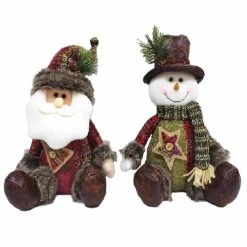 Deals 🥰 Santa's Workshop 16" Santa & Snowman Sitting Patchwork Pals Set by SantasWorkshop 🎁