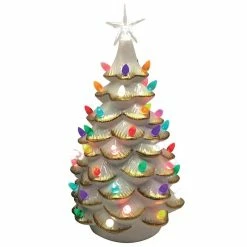 Budget ⌛ Santa's Workshop 14" Lighted White Ceramic Tree with Gold Tips by SantasWorkshop 💯