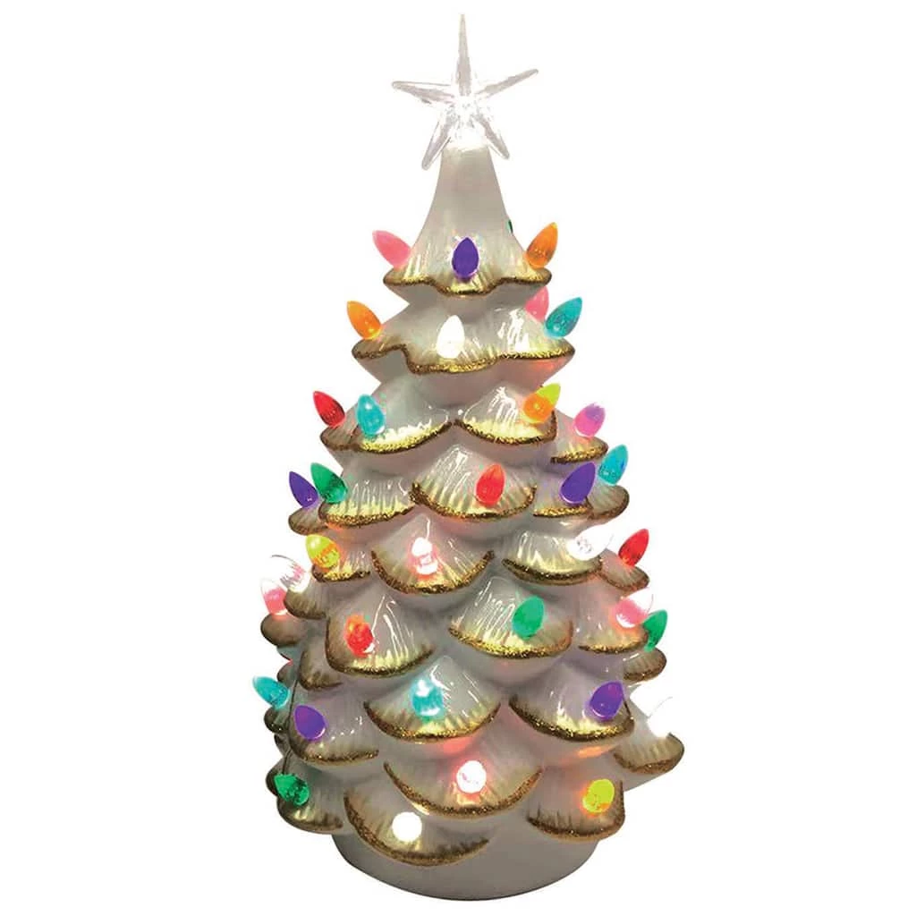 Budget โ Santa's Workshop 14" Lighted White Ceramic Tree with Gold Tips by SantasWorkshop ๐ฏ