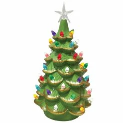 New 👍 Santa's Workshop 14" Lighted Green Ceramic Tree with Gold Tips by SantasWorkshop 🌟