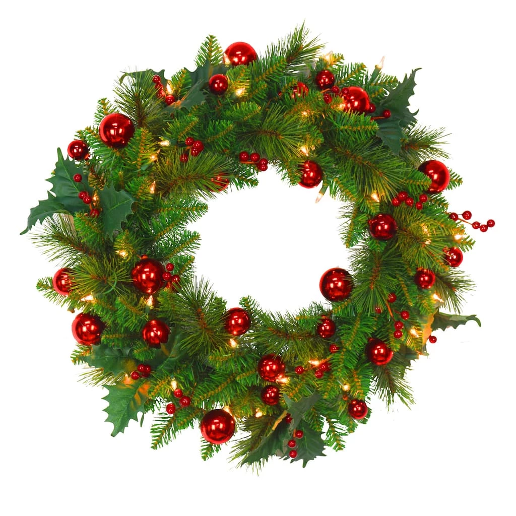 Best Pirce 𧨠Santa's Workshop 2ft. Pre-Lit Berry & Red Balls Wreath by SantasWorkshop β