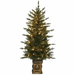 Buy 🔔 4.5ft. Pre-Lit Balsam Artificial 🎅 Christmas Tree In Decorative Planter by SantasWorkshop 🤩