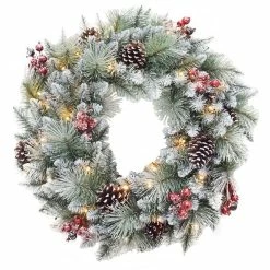 Outlet 😀 Santa's Workshop 2.5ft. Pre-Lit Glitter Mixed Pine Wreath by SantasWorkshop 🥰
