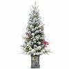Promo 🧨 36" Pre-Lit And Pre-Decorated Flocked Artificial 🎅 Christmas Tree In Decorative Planter, Clear LED Lights by SantasWorkshop 🔔