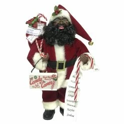 Discount ๐ Santa's Workshop 15" Black ๐ฌ Candy Cane Claus Figurine by SantasWorkshop ๐งจ